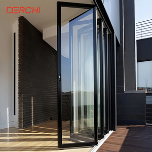 <span class=keywords><strong>Porte</strong></span> coulissante pliante accordéon en verre DERCHI NFRC USA résistante aux ouragans, <span class=keywords><strong>porte</strong></span> de balcon en aluminium à rupture de pont thermique, portes patio pliantes - Product Image 1