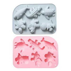 Dễ thương khủng long cá mập cá sấu rùa Silicone khuôn 6-buồng không dính sô cô la Cookie xà phòng Fudge bánh trang trí bánh công cụ