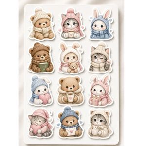 สติกเกอร์สัตว์น่ารักในฤดูหนาวสติ๊กเกอร์กระดาษกาวในตัวการ์ตูนหมีแมวกระต่ายตกแต่งบ้าน - Product Image 1