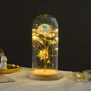 Luce a LED con Base nera Galaxy Rose In Flask Flower In Glass Dome Gift Flower Valentine eternal Rose Birthday Wedding