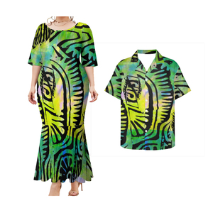 <span class=keywords><strong>2022</strong></span> été Offres Spéciales Style tropical hawaïen personnalisé Couple costume mode à la mode ajusté hommes <span class=keywords><strong>chemise</strong></span> grande taille queue de poisson robe - Product Image 1