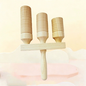 Agogo triple en bois naturel, tonalité haute-moyenne-basse, instrument musical en bois pour la maternelle et l'éducation précoce, vente en gros - Product Image 4