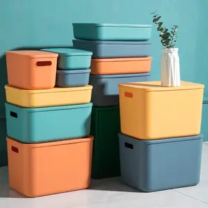 5 세트 다채로운 사용자 정의 로고 잡화 가정 조직 뚜껑이있는 플라스틱 용기 홈 보관 상자