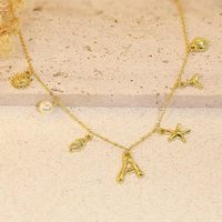 Gouden Letter Fruit Ketting Zinklegering 14K Trendy Party Zomer Strand Schelp ZeeSter Surfen Sleutelbeen Schakelketting Bohemian