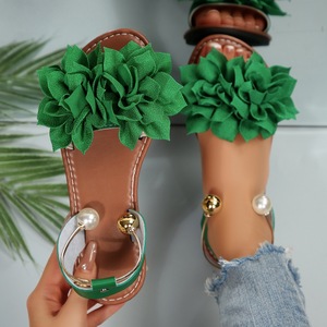 333 Nouveauté Été En Gros Grandes Sandales Plates à Perles pour Femmes, Modèle Mode Fleur, Commerce Extérieur - Product Image 1