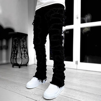 Jeans stretch coupe droite pour homme, pantalon en denim décontracté style streetwear avec patch, vente en gros