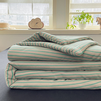 Ensemble de couette en coton lavé style vintage, 4 pièces, rayé, léger, pour toutes les saisons, ensemble de couette de qualité supérieure, décoration de la maison, linge de lit