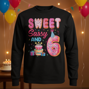 <b>Sweet</b> Sassy <b>And</b> 6 Birthday Donut Theme Long Sleeve T-Shirt 6Th Birthday Kids Shirt - Product Image 3
