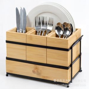 Wooden Cutlery <b>Storage</b> <b>Box</b> 3 Tier Desktop Organizer With Drawer For <b>Kitchen</b> Utensil <b>Storage</b> - Product Image 3