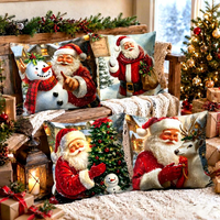 4 housses de coussin de Noël, motif classique Père Noël, bonhomme de neige, renne, pour la fête de Noël, décoration de la maison