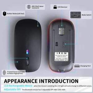 Siêu mỏng 1600DPI Chuột có thể sạc lại Bluetooth RGB 2.4GHz USB Chuột không dây cho máy tính xách tay máy tính Tablet PC - Product Image 5