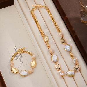 Joyería de Perlas de Agua Dulce Geométricas Barrocas Irregulares de Moda, Pulsera y Collar de Latón Chapado en Cobre para Regalo - Product Image 5
