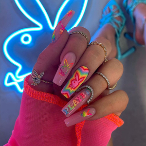 Faux ongles artificiels en ABS faits à la main, réutilisables, style français, forme cercueil, colorés, pour marque privée, vente en gros - Product Image 3