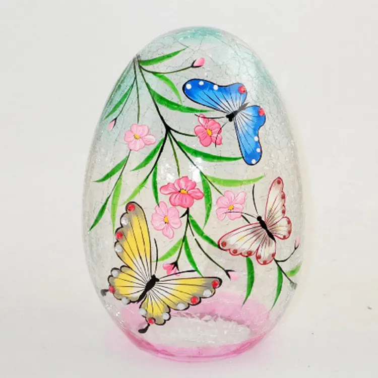 15Cm Room Decoration Christmas Halloween Hand Painted Butterfly Glass Egg With Bo Copper Lights For Spring Decor