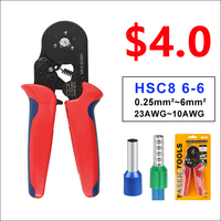 Pince à sertir 3 $ HSC8 6-4 Taille du fil AWG 23-10 et 0.25-6mm ² Tube électrique Bootlace Ferrules Terminal Pince à sertir auto-ajustable