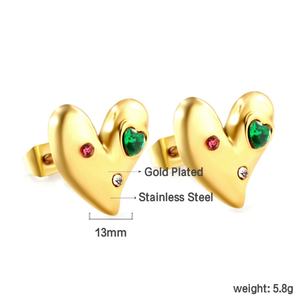 Pendientes de Acero Inoxidable con Baño de Oro de 18K, Diseño de Corazón, con Zirconia Natural y Acabado Martillado, Personalizados OEM - Product Image 4