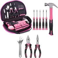 Ensemble d'outils ménagers multi-usages rose de 63 pièces avec sac pour femmes, pour la maison, le garage, le bureau et les dortoirs universitaires