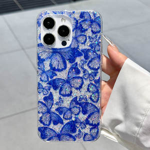 Coque pour iPhone 17 Pro Max, motif papillon bleu avec paillettes en résine, protection intégrale antichoc - Product Image 4