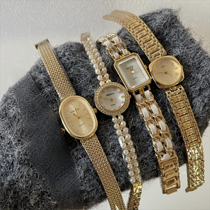 Orologio da <span class=keywords><strong>Donna</strong></span> con Cinturino in Acciaio Dorato Stile Vintage Retrò di Lusso Senso di Alta Classe - Product Image 1