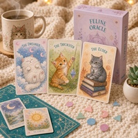 Jeu de cartes de tarot personnalisées sur le thème des chats, ensemble de divination avec chatons mignons, boîte cadeau, illustration aquarelle, magique pour les débutants, cadeau