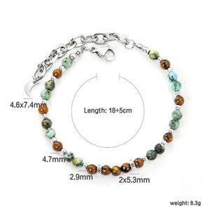 Pulsera de Piedra de Cuarzo Natural Turquesa de Diseño Único Personalizado, Joyería para Hombre y Mujer, Pulsera de Cuentas de Piedras Preciosas de Acero Inoxidable - Product Image 3