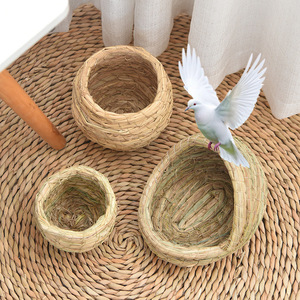 Nid d'oiseau rond en paille tressée, petit, en herbe, écologique, pour l'élevage et la ponte des oiseaux - Product Image 1