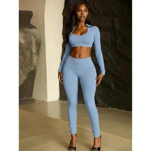 Conjunto de Yoga Personalizado 2026 para Mujer, Top Corto de Manga Larga y Leggings de Cintura Alta, Traje Deportivo de Dos Piezas, Spandex Poliéster Elástico en Cuatro Direcciones - Product Image 2