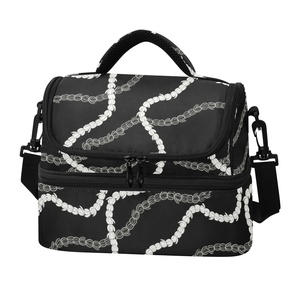 Sac à déjeuner isotherme double compartiment en polyester, motif hawaïen noir, pour adulte, avec sangle réglable - Product Image 1