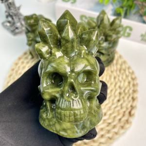Calaveras de <span class=keywords><strong>Jade</strong></span> <span class=keywords><strong>Verde</strong></span> al por Mayor, Talladas a Mano, Diseño de Rana y Racimo de Cuarzo, Calaveras de Cristal Curativo para Decoración y Regalo - Product Image 3