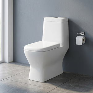 WC monobloc en céramique ivoire avec siphon en P, chasse d'eau à décharge rapide, abattant à fermeture douce, siège de toilette africain, chaise de toilette - Product Image 4