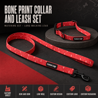 Ensemble collier et laisse pour chien en PVC enduit rouge à motif d'os, personnalisable, pour la sublimation, accessoires de promenade pour animaux de compagnie, commandes OEM ODM en gros