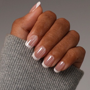 Faux Ongles Courts Carrés Personnalisés en Gel Souple Rose Glacé à Bout Français, Fournitures en Gros à Coller - Product Image 1