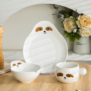 Cute Sloth Shaped Ceramic <b>Coffee</b> <b>Mug</b> Bowl and Plate Animal Ceramic Dinnerware <b>Set</b> - Product Image 4