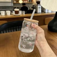 Gobelet esthétique en verre pour café glacé Bear Glass, sans BPA, avec couvercle, cadeau pour femmes et filles, 16 oz