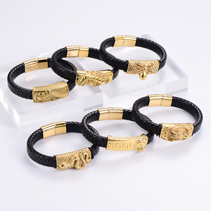 Nuovo braccialetto intrecciato alla moda polsino in <span class=keywords><strong>acciaio</strong></span> inossidabile gufo serpente da uomo intrecciato braccialetto chiusura magnetica in pelle - Product Image 3