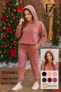 Tuta da donna in pile con cappuccio, maniche lunghe, tinta unita, vestibilità comoda, con tasche laterali e pantaloni con coulisse, per l'autunno - Product Image 3