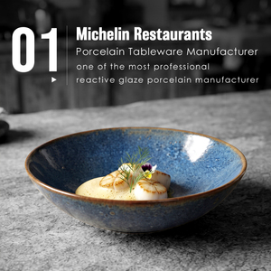 Venta al por Mayor Directa de Fábrica, Tazón de Cerámica para Frutas y Ensaladas, Juego de Tazones de Porcelana Azul para Servir Sopa y <span class=keywords><strong>Ramen</strong></span> para Restaurantes - Product Image 3