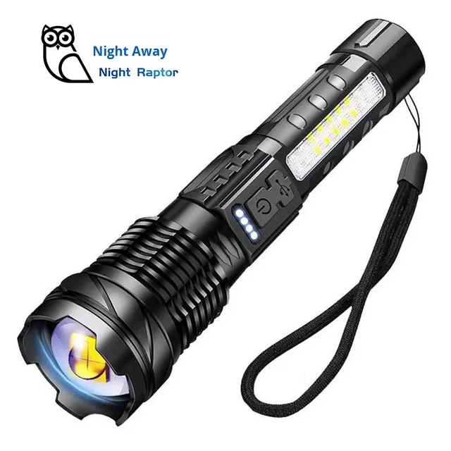 High Power LED Flashlight Tactical Side Light Zoomable Torch Aluminum USB Rechargeable Waterproof Self-defense