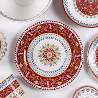 Omk Creative 2025 Nouvelle assiette plate en céramique peinte en rouge pour la maison, assiette à soupe, bol à riz, style moyen-oriental, assiette à dîner pour les fêtes