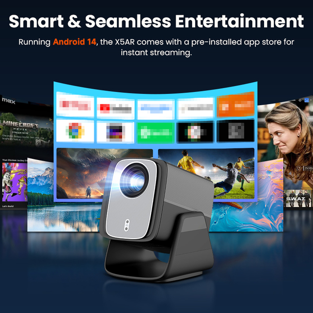 Android Smart Projector Native 1080P WiFi6 BT 4K Auto Obstacle Avoidance Outdoor Movie Projector
