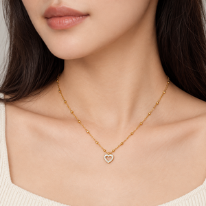 สร้อยคอหัวใจเปิด สแตนเลสสตีล ชุบทอง 14K แบบสุญญากาศ สายลูกปัดลายหินบด 38 + 5 ซม. น้ำหนัก 4.3 กรัม - Product Image 5