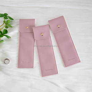 7*22cm Unique Thick PU Leather Jewelry <b>Gift</b> Storage Pouch <b>Envelope</b> Snap Button Watch Package Necklace Container with Gold Button - Product Image 3