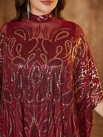 Robe de soirée élégante en satin à sequins et patchwork, col rond, manches longues, taille plus, robe de soirée maxi unie, robe de soirée musulmane modeste