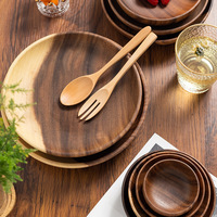 Assiettes et plateaux jetables personnalisés en bois d'acacia massif, écologiques, avec émail coloré, style américain, motif floral