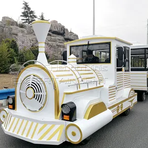 Parque de atracciones paseos tren turístico suministro de China coche eléctrico de alta calidad 40 asientos turismo tren sin rieles para la venta