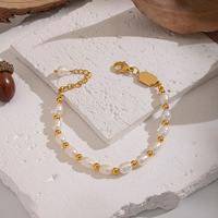 Bracelet pour femme en acier inoxydable plaqué or 18 carats, vintage, élégant, imperméable, avec pierre naturelle et perle d'eau douce