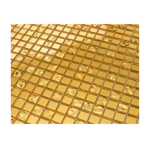 Zf 15X15Mm Wave Gemengde Platte Goud Mozaïek Tegel Backging Mesh Lakens Gouden Mozaïek Tegels Badkamer Muur Decor