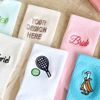 Chaussettes pour femmes personnalisées brodées sur mesure, texte personnalisé, logo, couleur unie, chaussettes mi-mollet côtelées