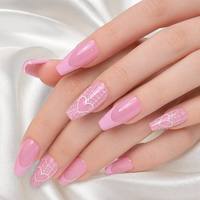 Uñas postizas al por mayor, color rosa, con punta francesa, largas, estilo ataúd, con diseño de corazón y telaraña, logotipo personalizado, reutilizables, para fiestas