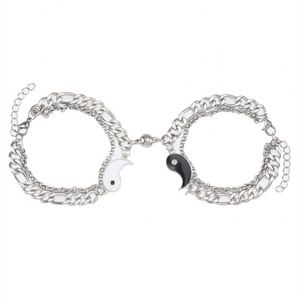 Chinese Yin Yang Splicing Ball Magnetic Buckle <b>Couple</b> <b>Bracelet</b> Set Stainless Steel Chains Fine <b>Bracelet</b> for Men and Women - Product Image 6